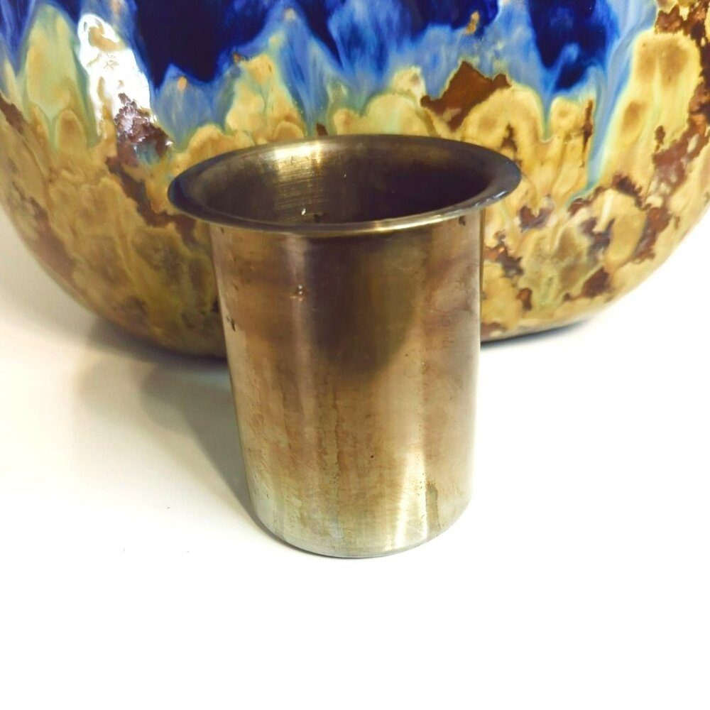 Japanese Studio Pottery Jardinière Square Planter With Abstract Glaze Blue Brown - Picture 8 of 12